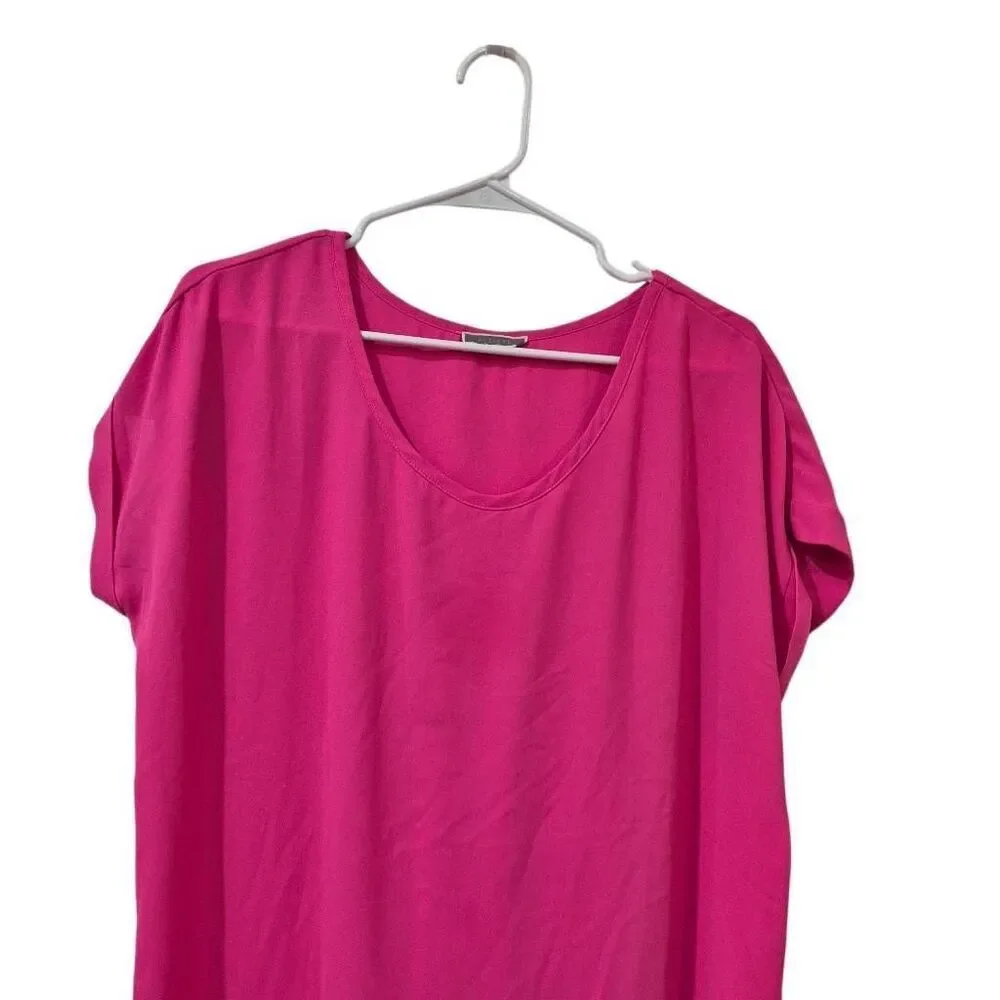 Pleione Women's Neon Pink Polyester Georgette Cuffed Short Sleeve Top EUC - Picture 4 of 10